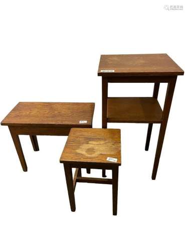 3 Mission Oak Tables, Stands