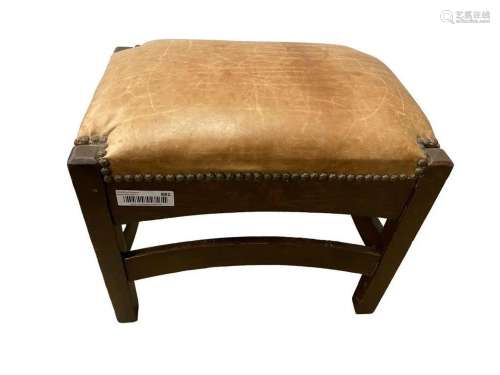 Mission Oak Footstool with Leather Top