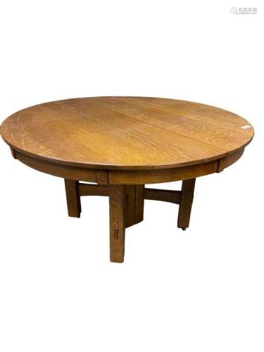 Mission Oak Round Dining Table w/ 4 Leaves