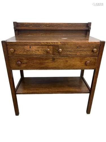 Mission Oak Server with 3 Drawers, Plate Rail