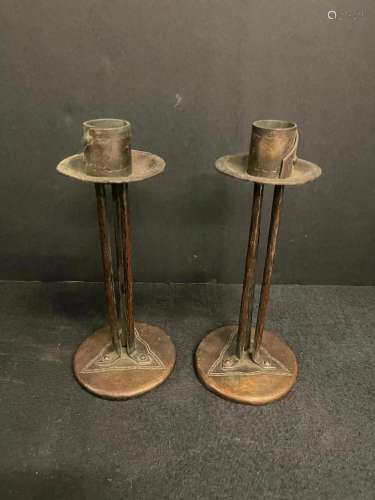 Pair Arts & Crafts Copper Candlesticks