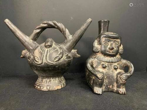 2 Antique Peruvian Ceramic Figures