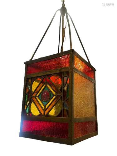 Stained Glass & Jeweled Hanging Hall Light