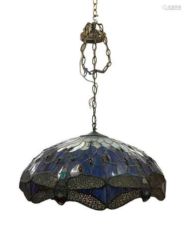 Leaded Glass Dragonfly Hanging Shade w/ Jewels