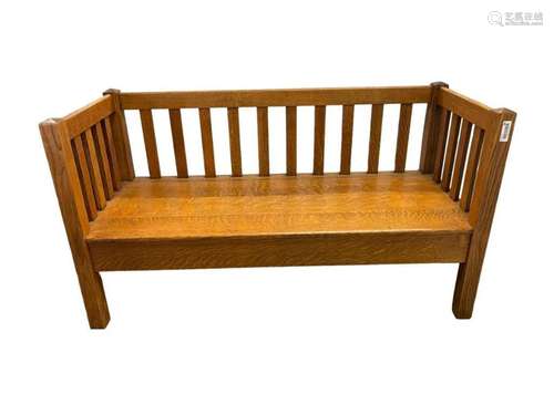 Oak Arts & Crafts Style Slat Back Bench