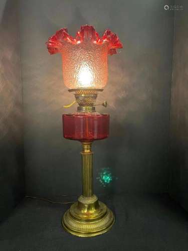 Brass & Cranberry Electrified Oil Lamp