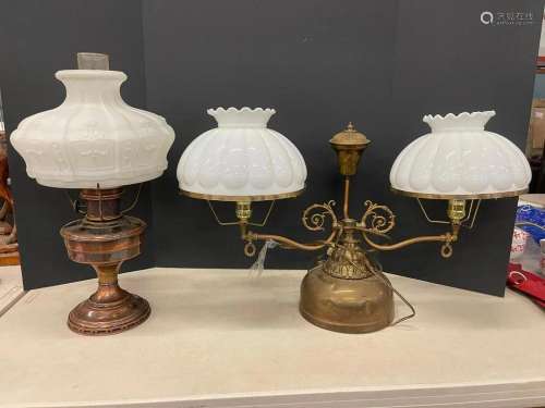 Brass Double Student Lamp & Oil Lamp