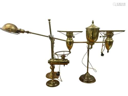 3 Brass Student Lamps incl. Bradley & Hubbard