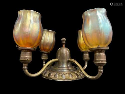 4 Light Tiffany Fixture with Signed Shades