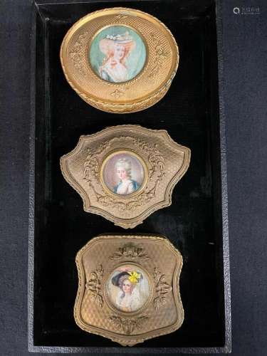Signed Miniature Paintings in Gold Gilt Boxes