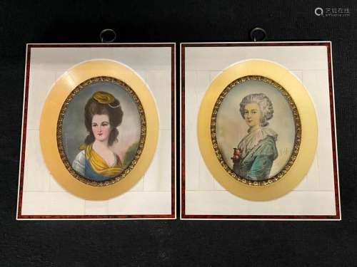 Pair of Miniature Painted Portraits incl 1 signed