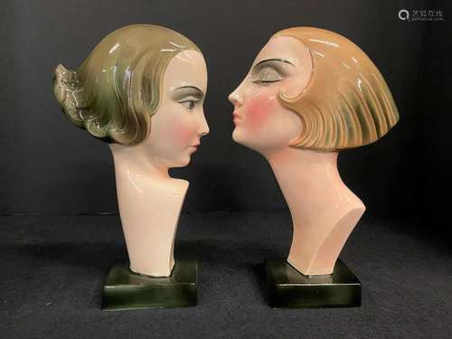 Katzhutte Hertwig 1920's Art Deco Pair of Busts