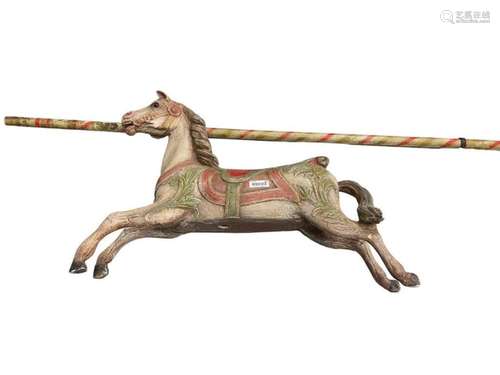 Plaster Cast Carousel Horse w/ Wood Pole