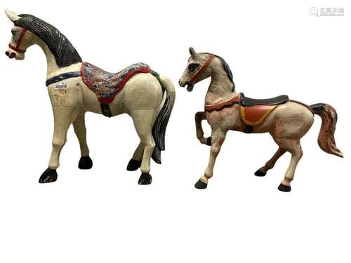 2 Carved Wooden Horses, Painted