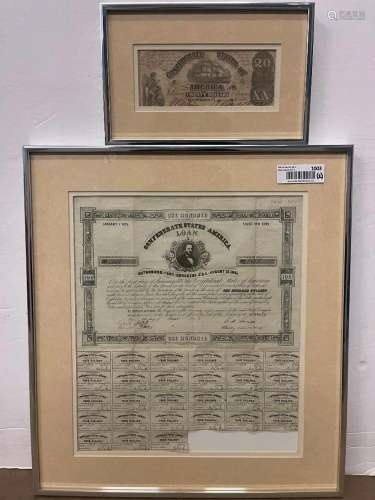 1878 Confederate States Loan Document etc