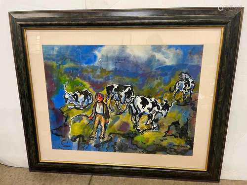 Robert N Blair Watercolor Grazing Cows