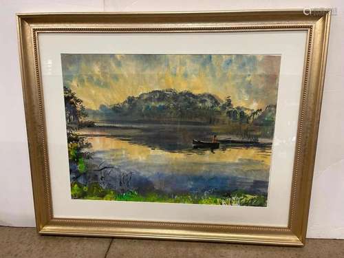 Robert N Blair Watercolor Man Fishing