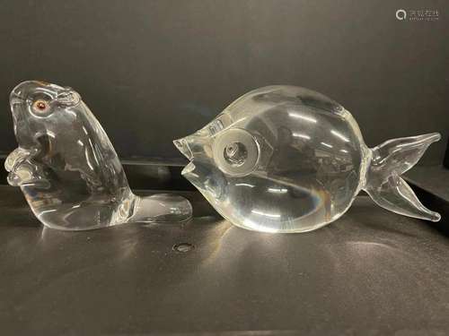 2 Steuben Hand Blown Art Glass Animals