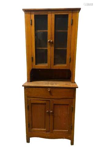 Child's Pine Cupboard w/ Glass Panel Doors