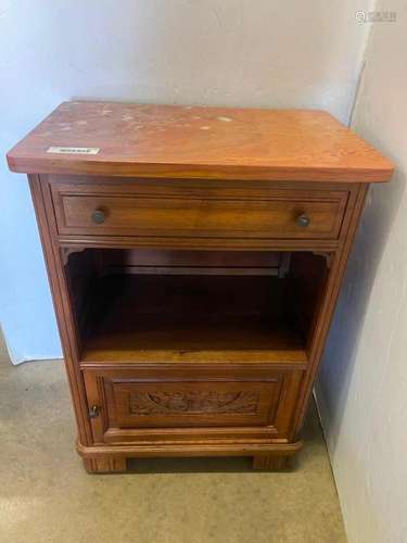 1930s French Walnut Nightstand w/ Marble