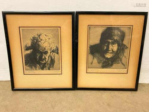 Pencil Signed Engravings "Portrait of Woman"