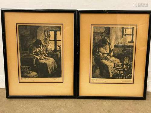 Pencil Signed Engravings "Woman Sewing"