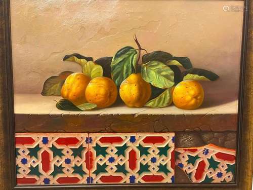 F. Diaz Oil on Canvas Painting "Pears Still Life"