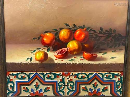 F. Diaz Oil on Canvas Painting "Pomegranate Still Life&...