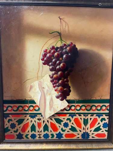 F. Diaz Oil on Canvas Painting "Hanging Grapes"