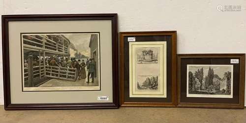 3 Framed Engravings incl Russian Immigrants Landing