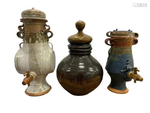 3 Contemporary Pottery Covered Vessel Jars