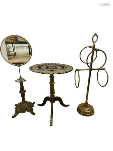 Brass Antique Tilt Top Stand, etc