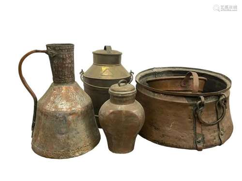 Early Metal Items, Bucket, Brass Milk Pail etc