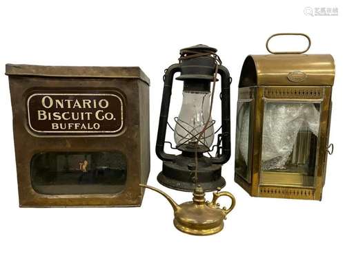 Davey + Co Brass Lantern, Ontario Biscuit box etc