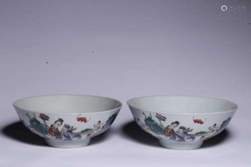 Pastel bowl of a pair of the eight immortals characters6 CM ...