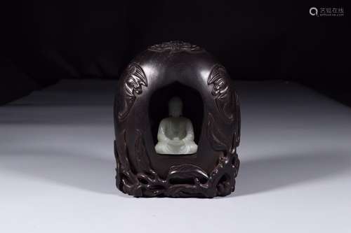 : lobular rosewood niches hetian jade Buddha statueSize: 14 ...