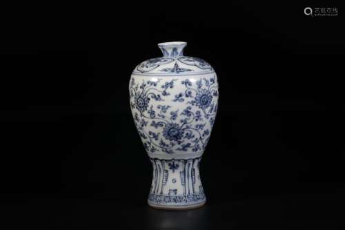 Plum flowers bottle, blue and white tie up branchesSize: 23....