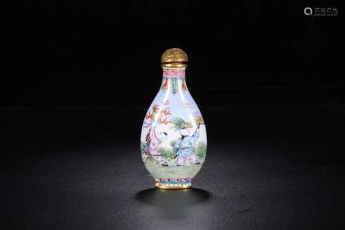 Play: with colored enamel lad snuff bottleSize: 7.7 cm wide ...