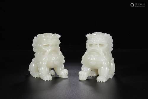 : hetian jade, double lion small placeSize: 8.6 cm wide and ...