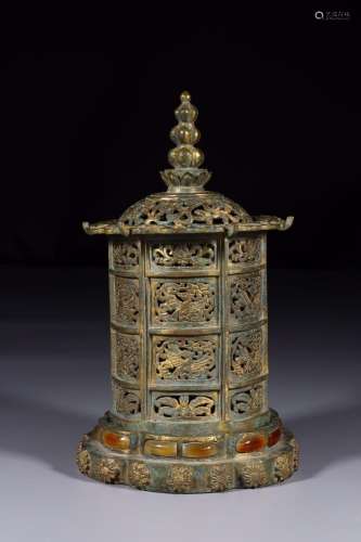 Before: copper and gold engraved look grain stupas18 cm high...