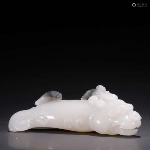 Hetian jade green seeds, carved expected the boy riding a dr...