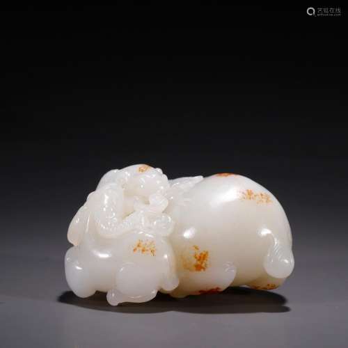 Hetian jade, seed makings goat ruyi carvingsSpecification: h...