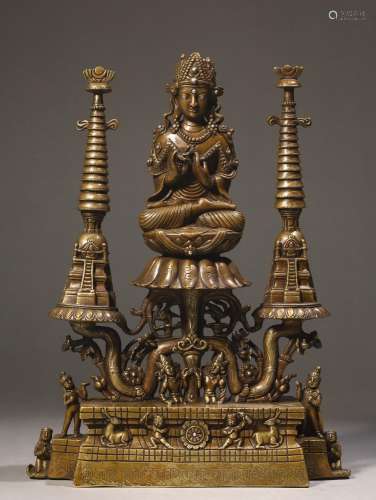 Copper, silver inlaid figure of BuddhaSpecification: length ...