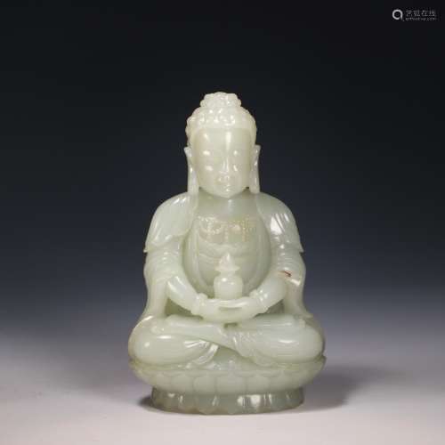 Hetian jade, amitayus caveSize: 11.4 cm high, 7.2 cm wide, 4...