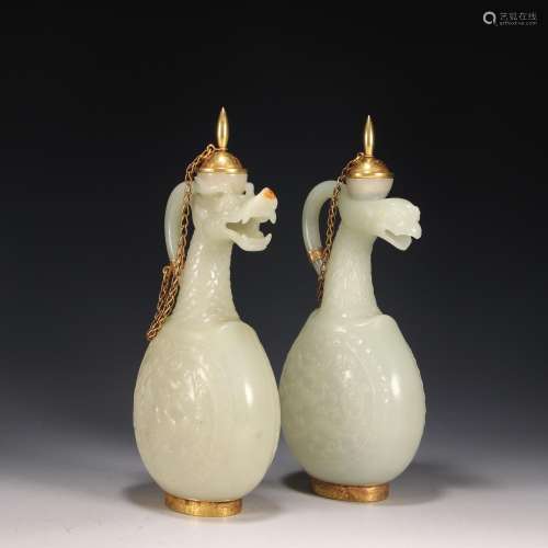 And hetian jade gold plated in extremely good fortune ewer p...