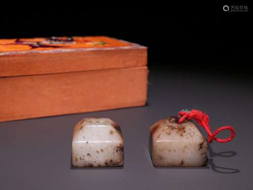 , hetian jade seal pair.Hetian jade material, ooze color, pr...