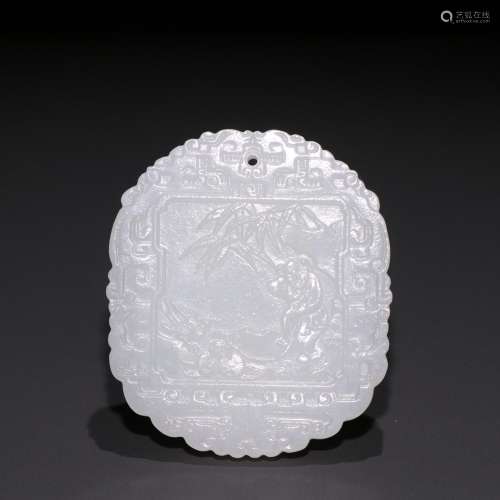 On the evening of hotan white jade carving "prosperity&...