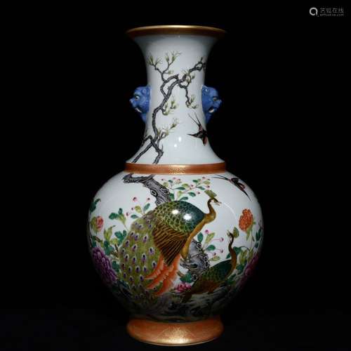 Pastel peacock flower grain tiger bottle, high 42 diameter 2...