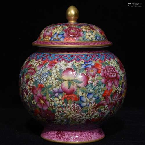 Flower is fine gold enamel pot cover, high 13.5 diameter 11,