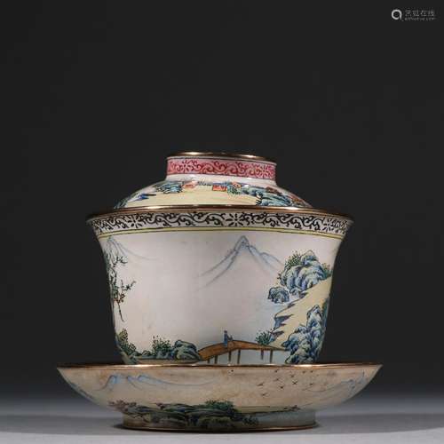 painted enamel landscape figure tea tureenSpecification: hig...